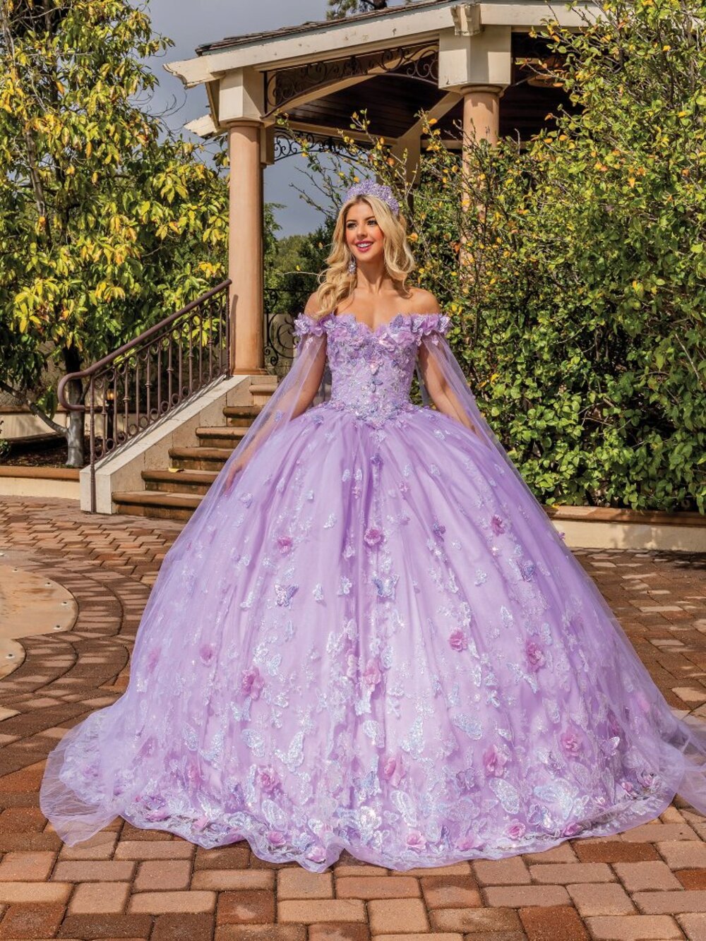 New Lilac Ceremonial Long Quinceanera Gown w/ Butterfly Applique DQ 1875